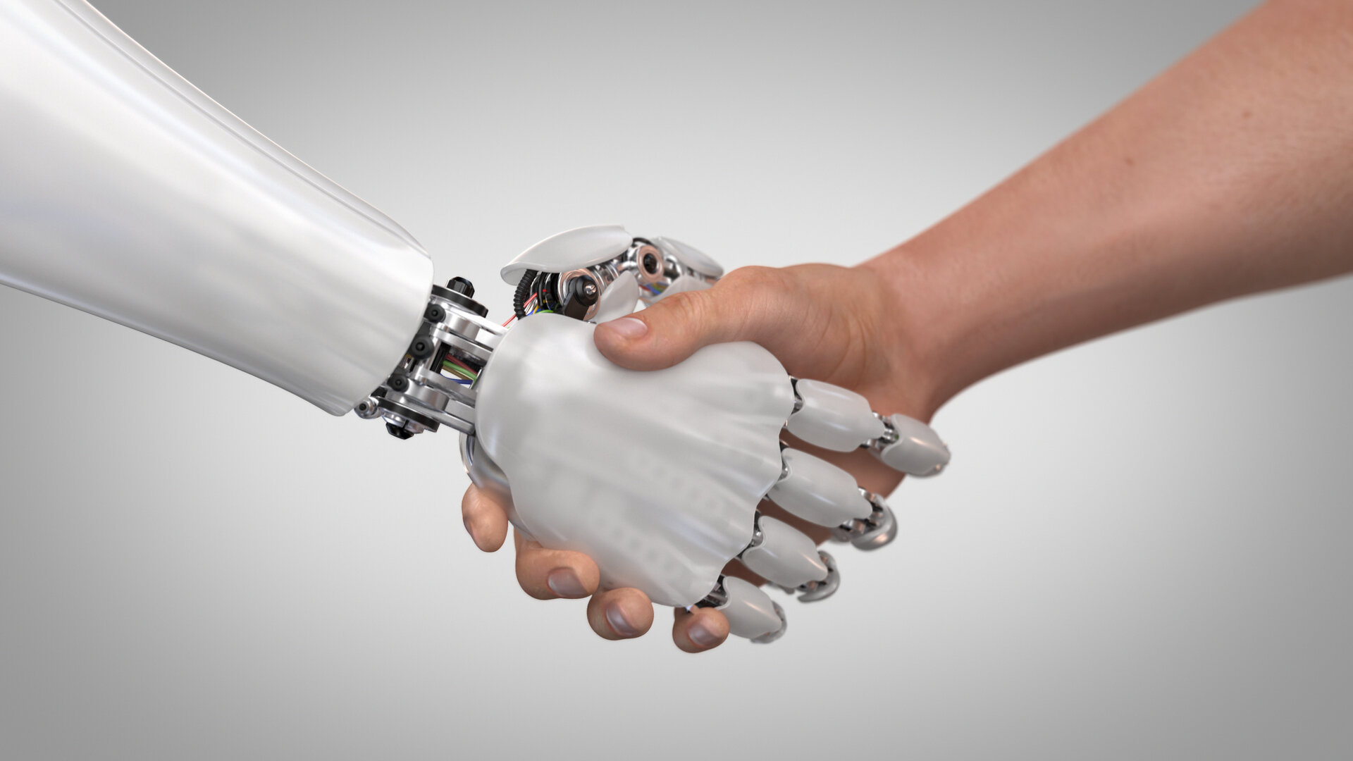 Human and robot shaking hands