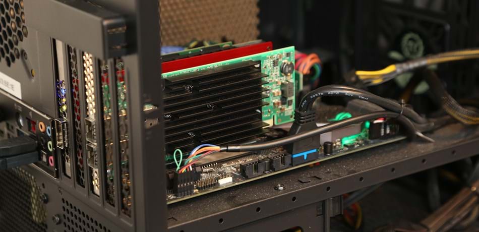 An image of the inner workings of a computer for research.