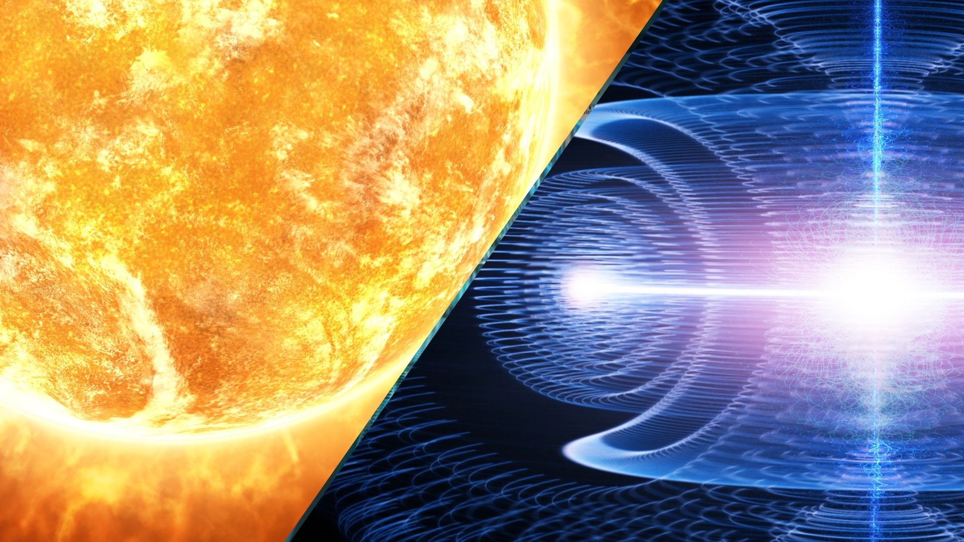 A graphic depicting fusion with fiery gas and a blue graphic