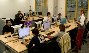 Students at computers in a classroom