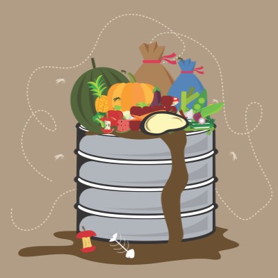 Illustration of overflowing rubbish bin