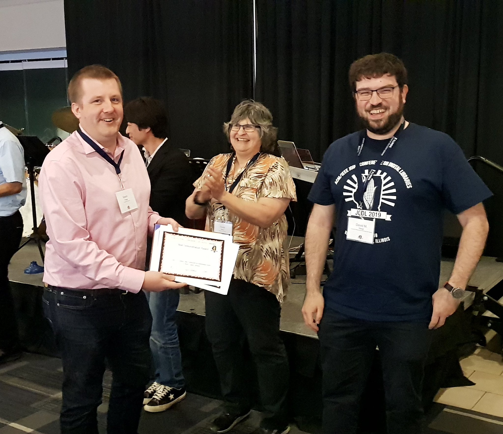 Kevin Page and David Weigl receiving the Joint Conference on Digital Libraries 2019 Best Demonstration Award