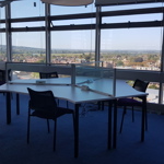 Study area with large windows overlooking Oxford