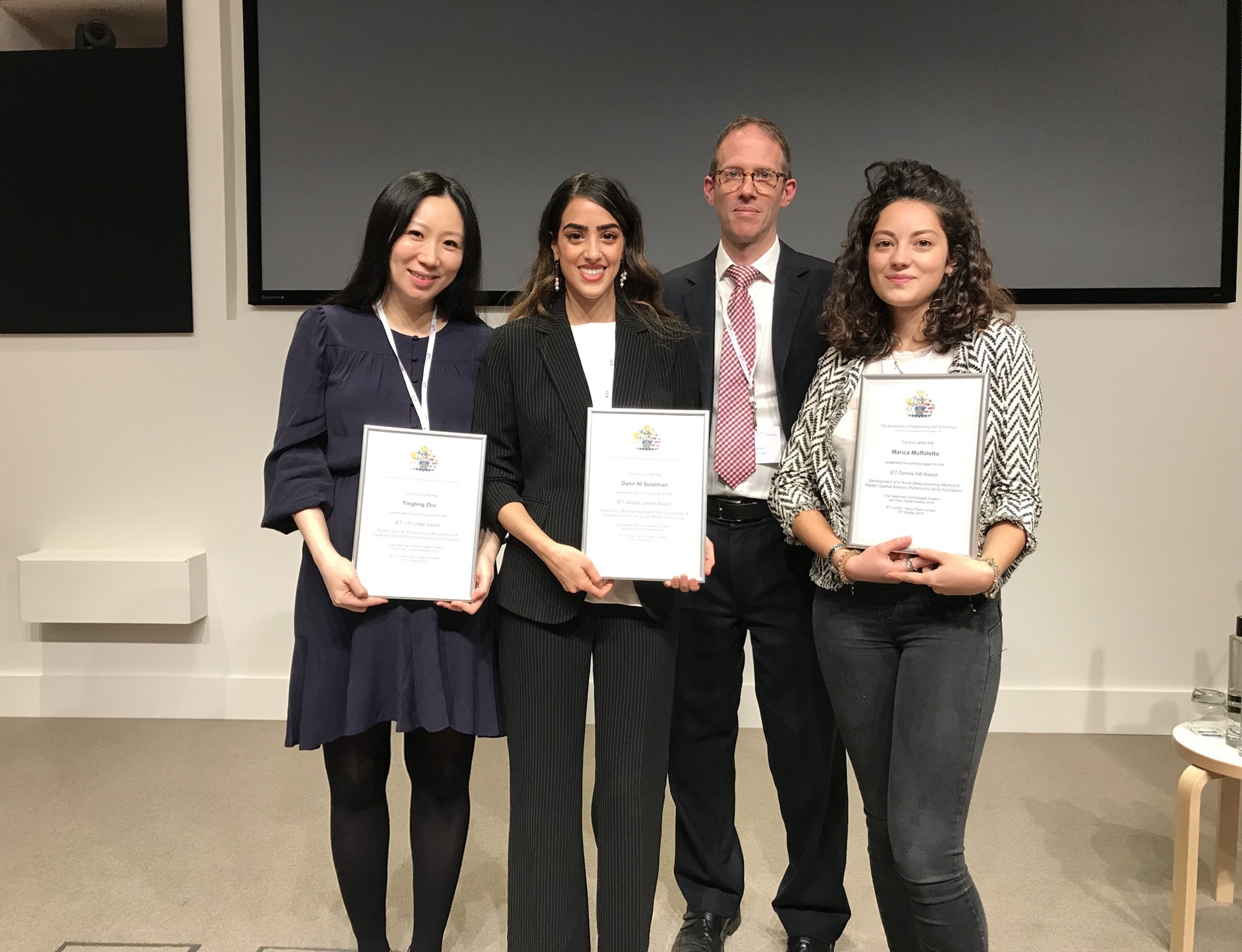 Dr Zhu with her fellow prize-winners at the IET Annual Healthcare Lecture