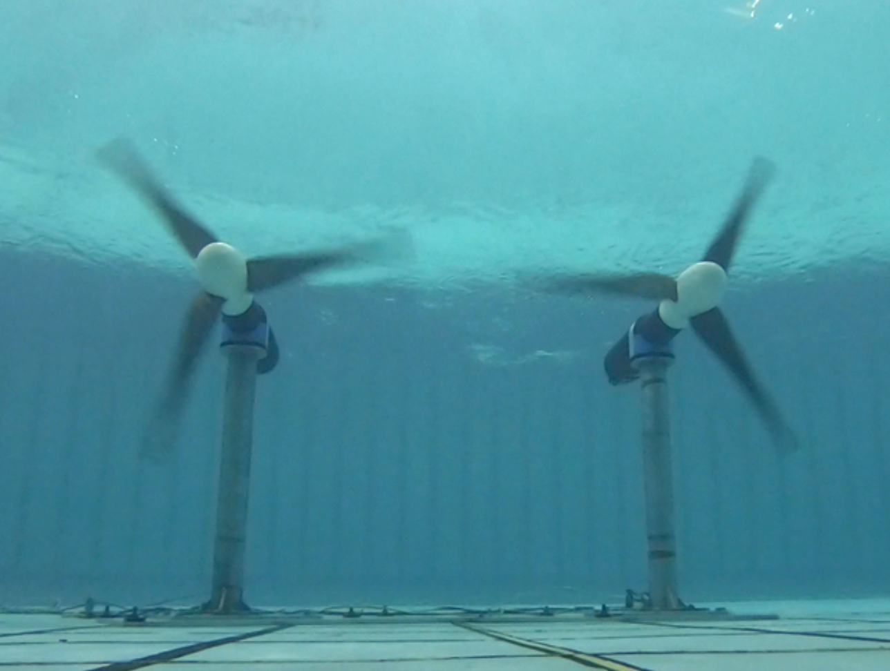 Rotary blades underwater in pool