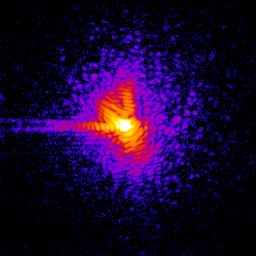 Nano-scale image of the defects in a metal or alloy and the distortions they cause in the surrounding material