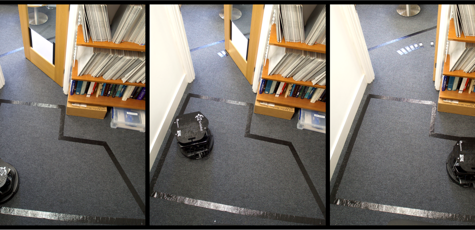 Photos of robot navigating an office