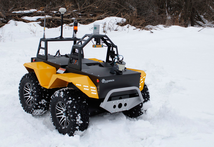 Grizzly robot in the snow. 