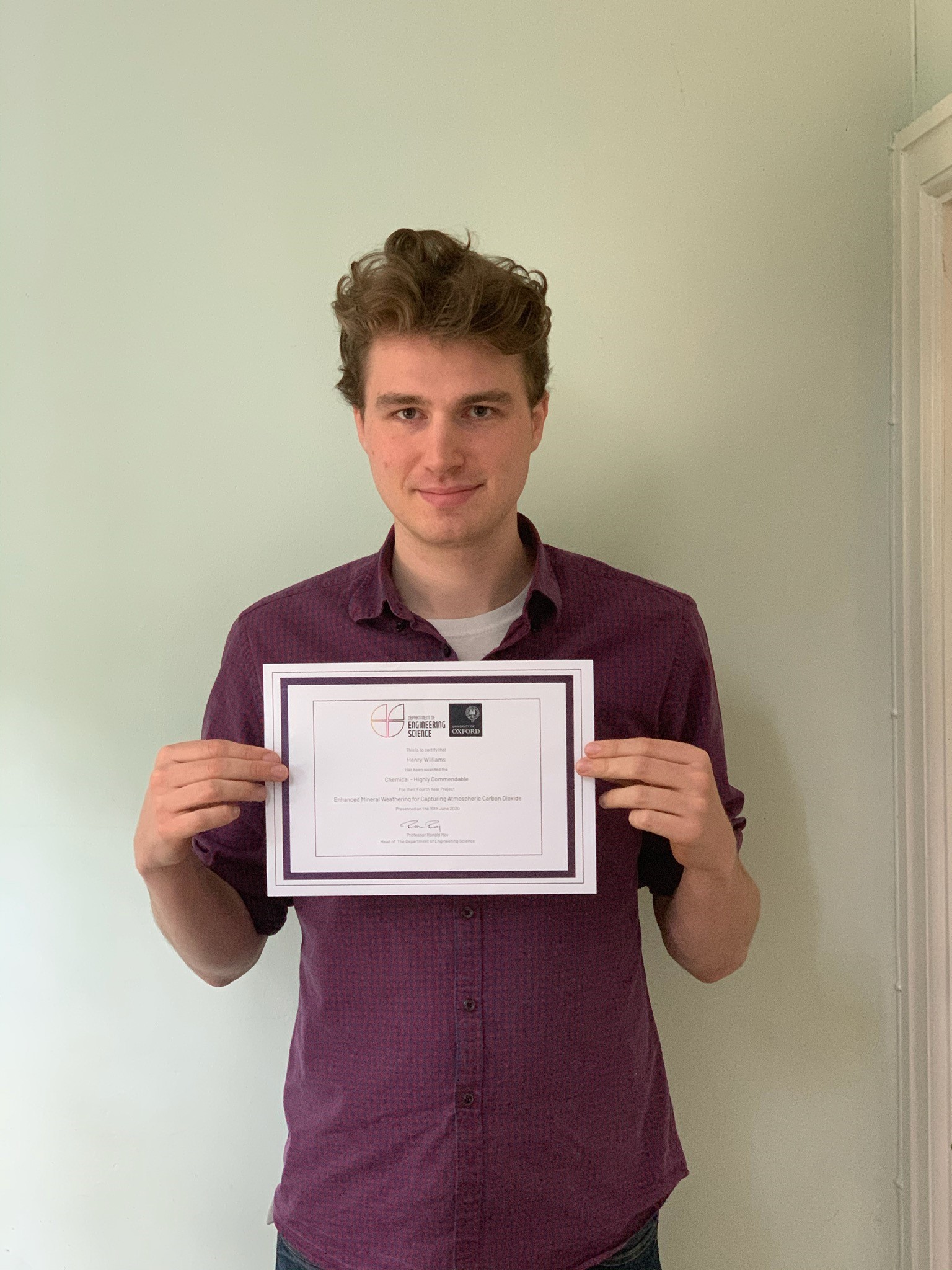 Henry Williams with certificate
