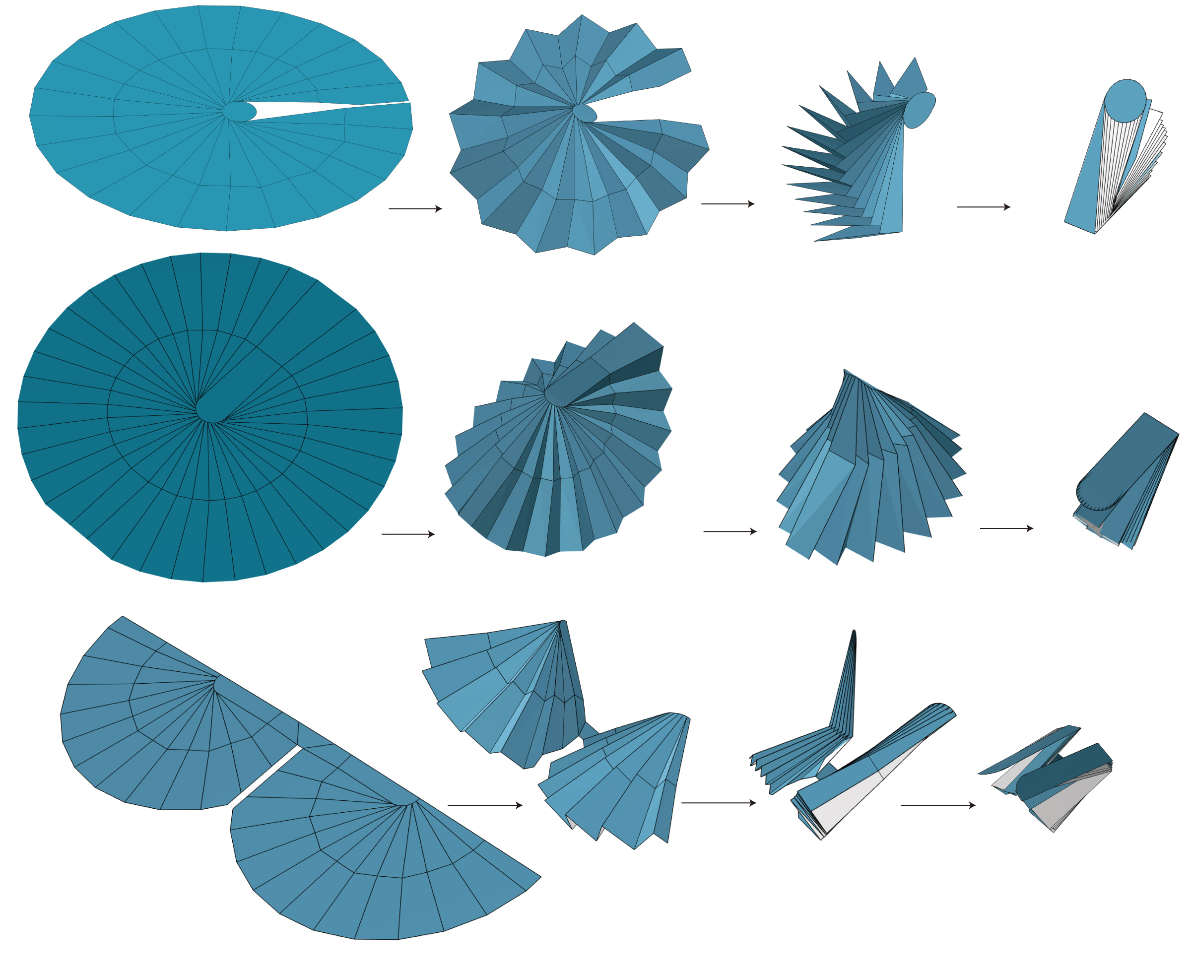 Examples of customised earwig-inspired fans made using the new design software for use in deployable structures such as antenna reflectors or umbrella, or micro air vehicle