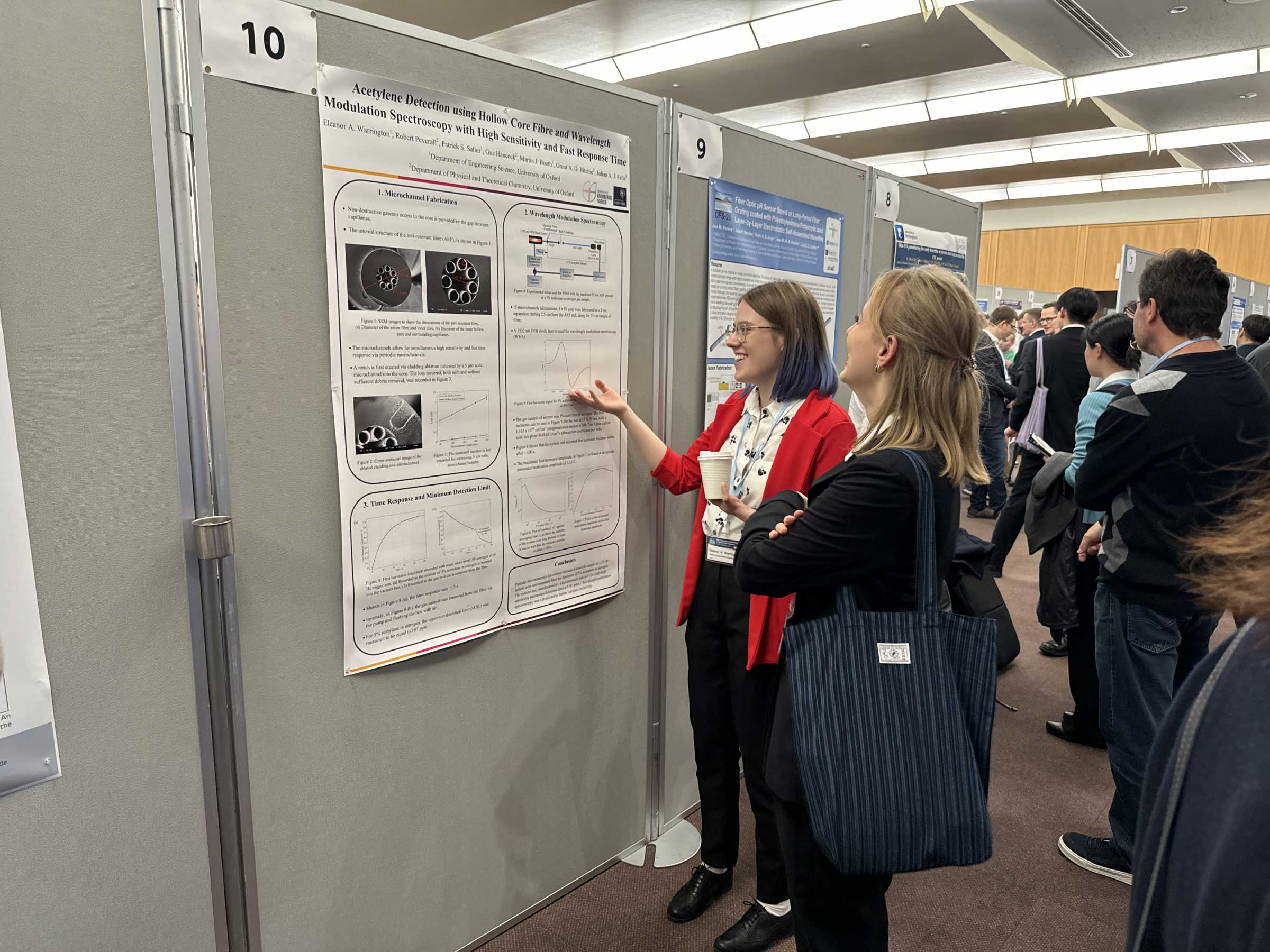 Eleanor Warrington Presenting: Eleanor, a white woman, is presenting their poster to another white woman.