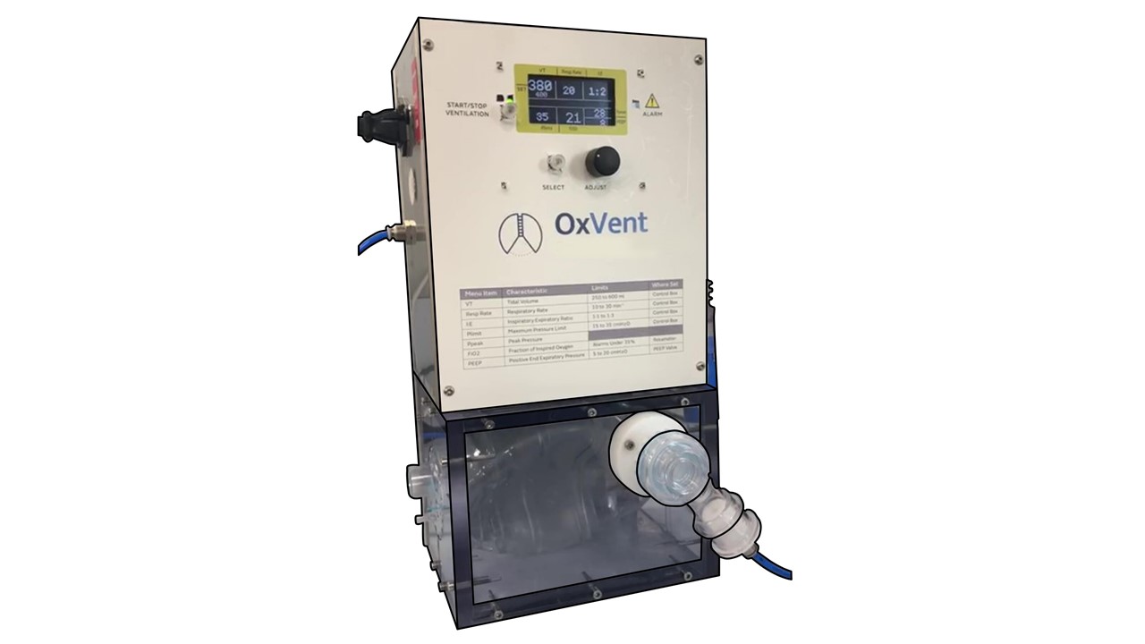 OxVent ventilator machine, front view