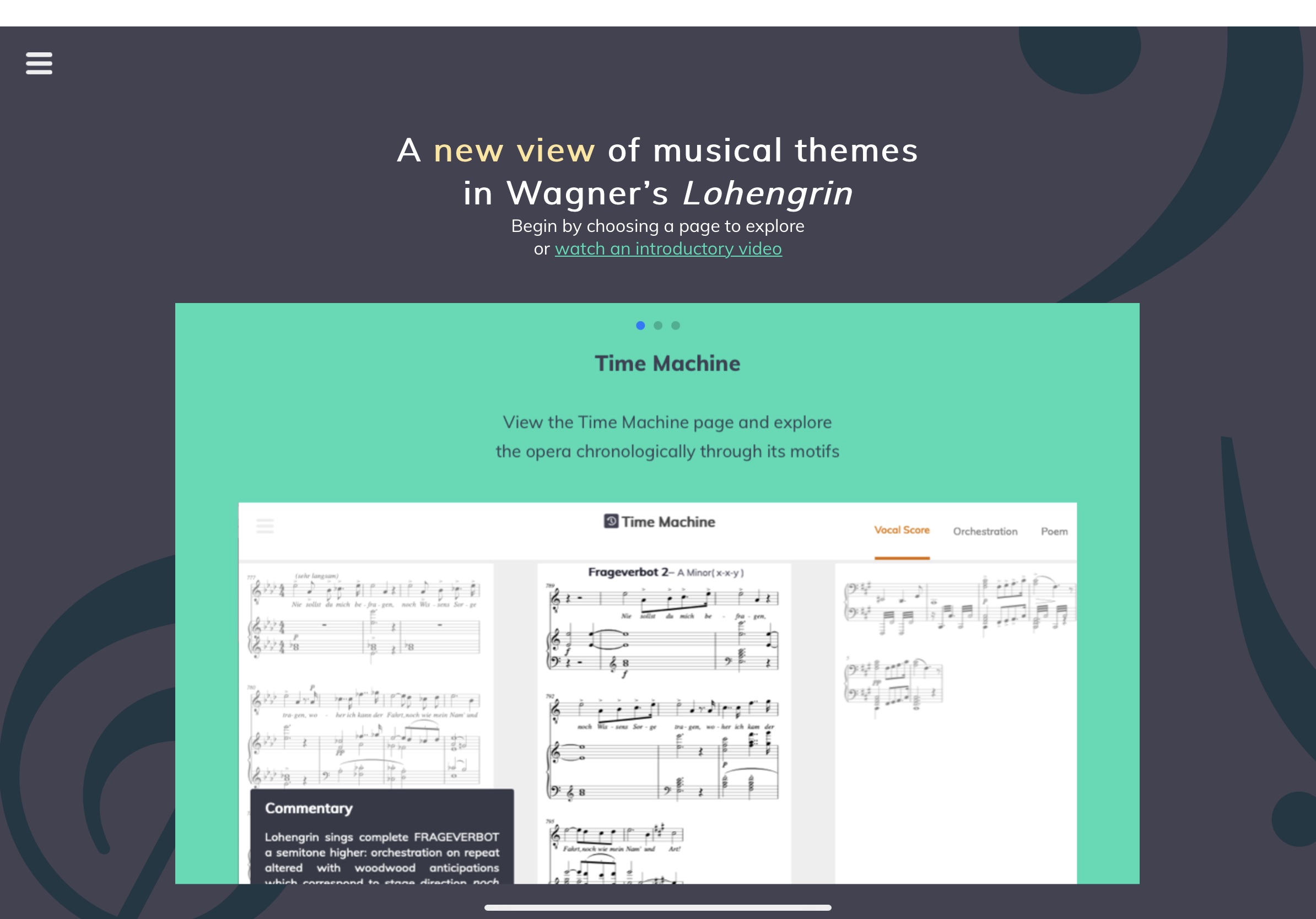 MELD application Lohengrin Time machine landing page