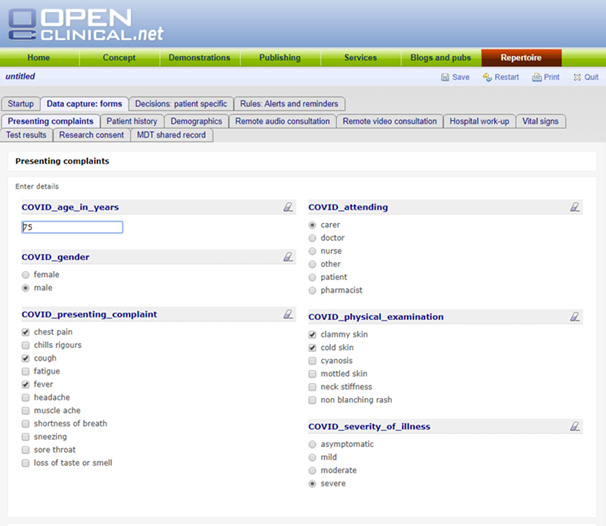 Screenshot Of Openclinical.Net Platform Showing Data Capture Of Patient Symptoms And Characteristics