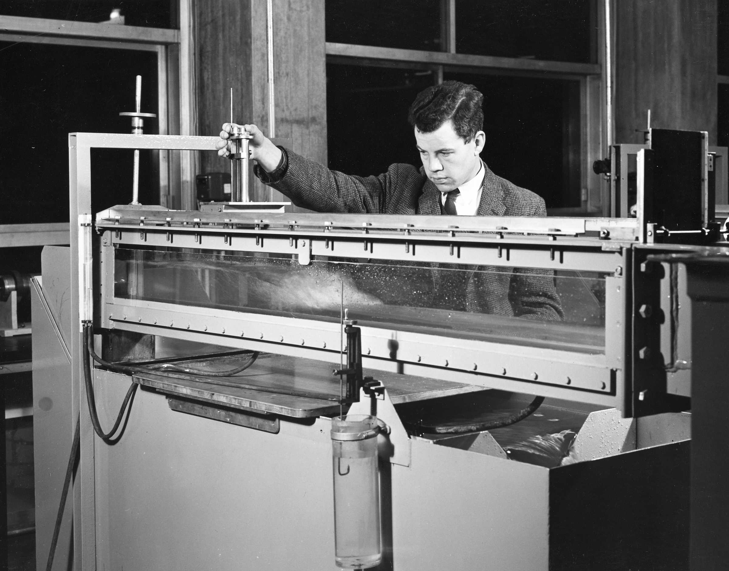 1960s photo of engineer in a fluids laboratory