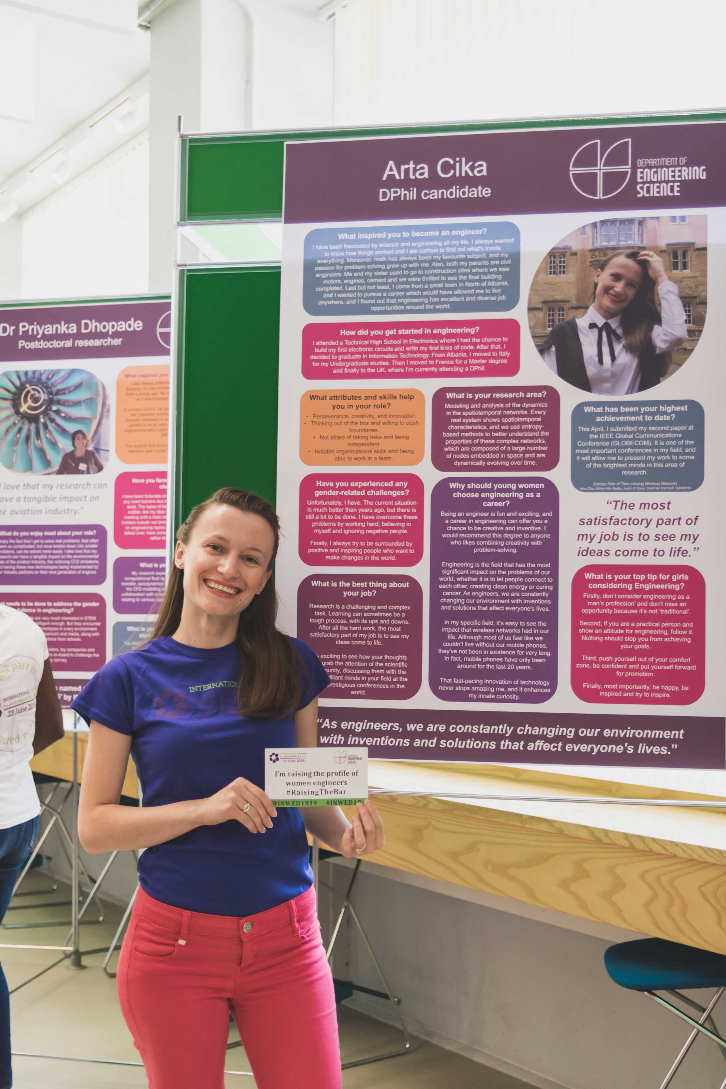 International Women in Engineering Day 2019, poster session, Arta Cika stood by her poster