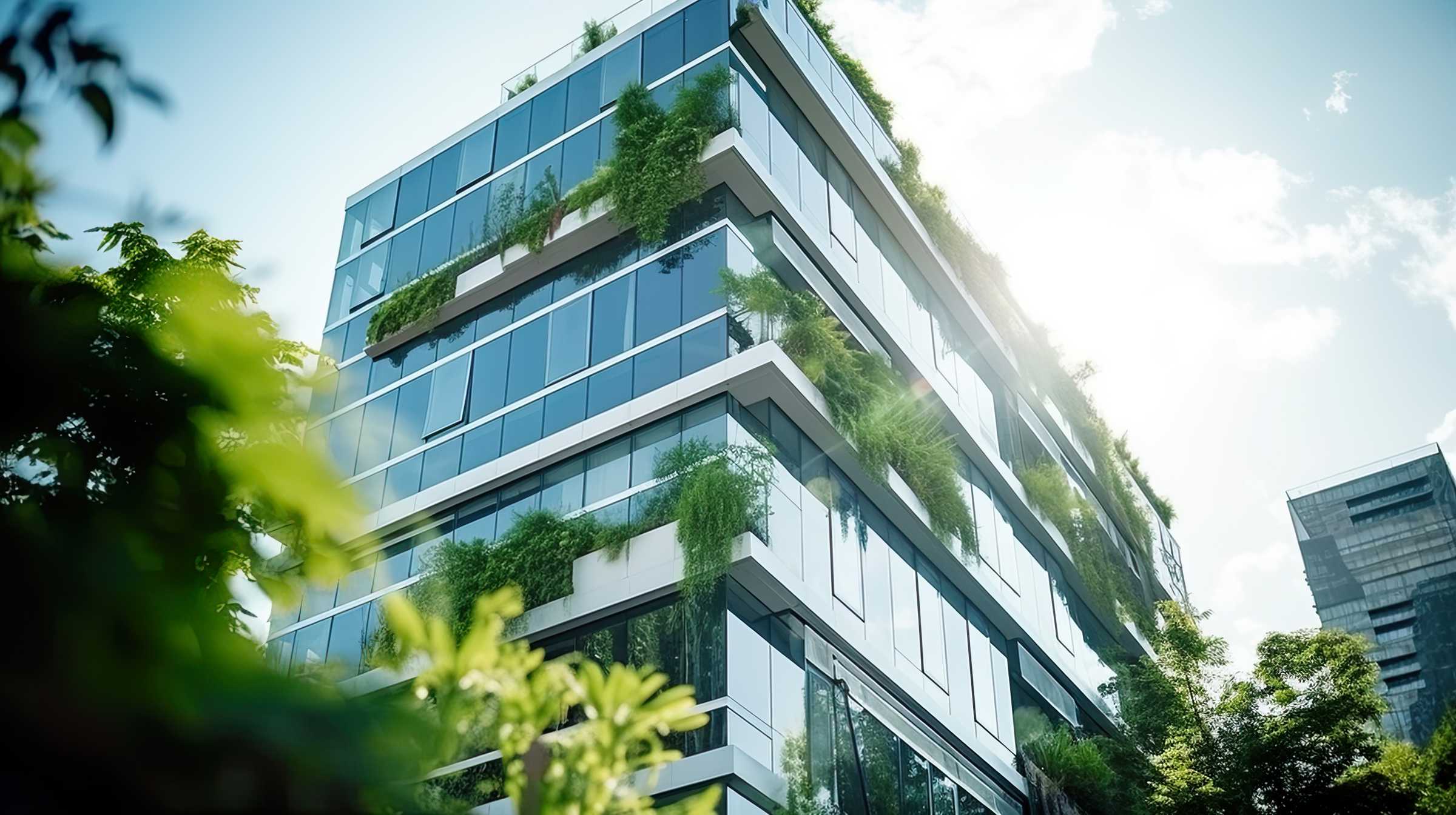 AI generated image of eco friendly building with planting