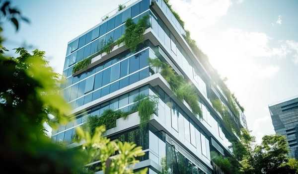 AI generated image of eco friendly building with planting