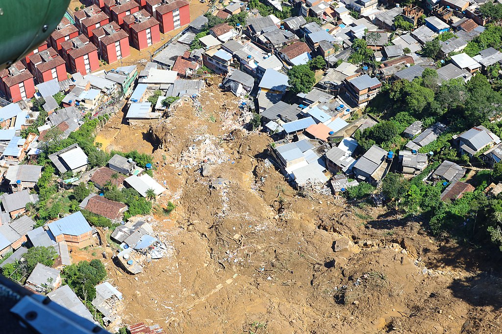 In February 2022, intense rainfall in Petrópolis, Rio de Janeiro, Brazil caused mudslides and flooding that destroyed parts of the city.