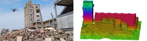 The Osprey platform mapping the Rig 5 disaster site and the resulting 3D map (right)