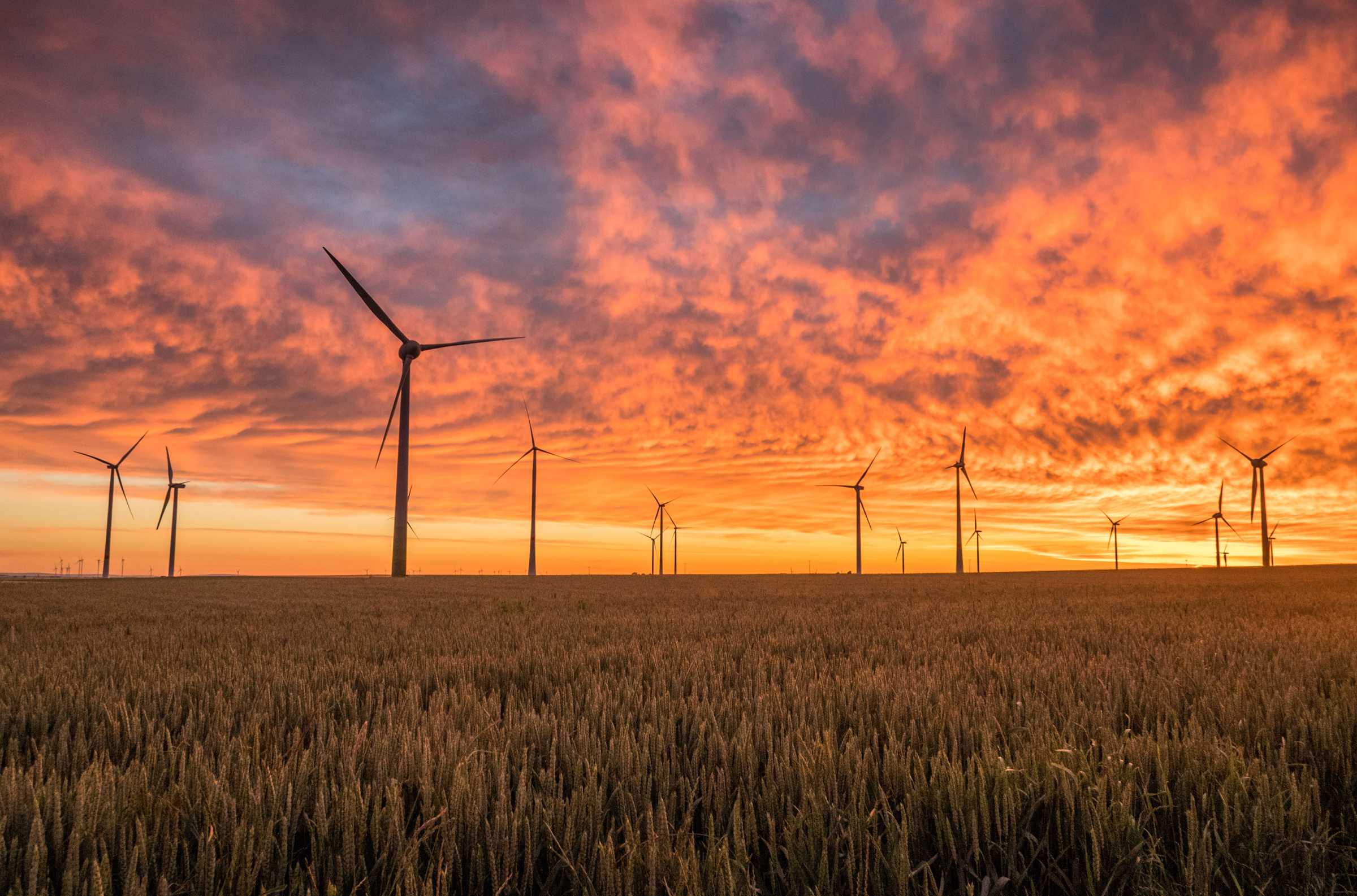 Wind turbines against the sunset